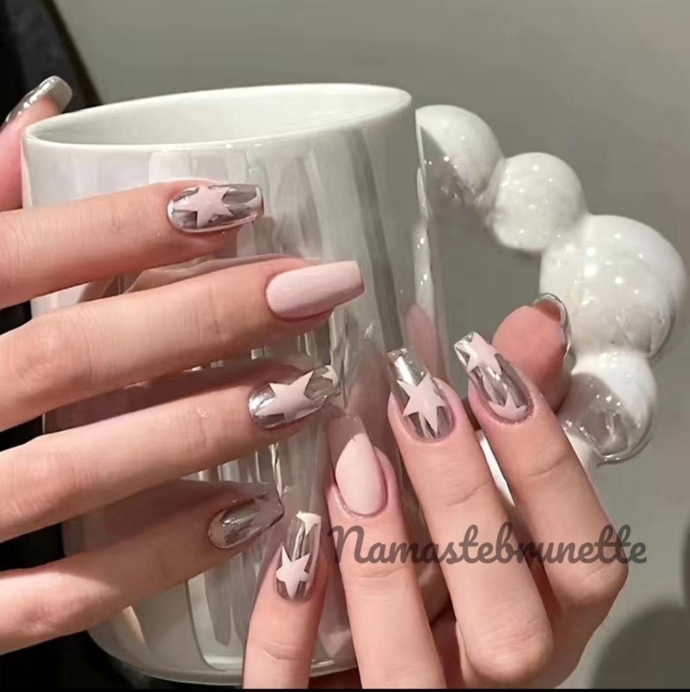 2/$16 Pink Stars Press On Nails